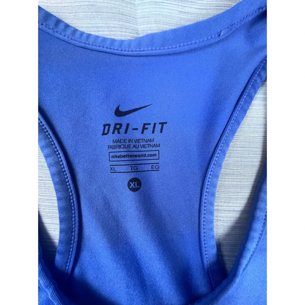 Nike Dri-FIT Womens Racerback Tank Top Blue Swoosh Logo Gym Athletic XL